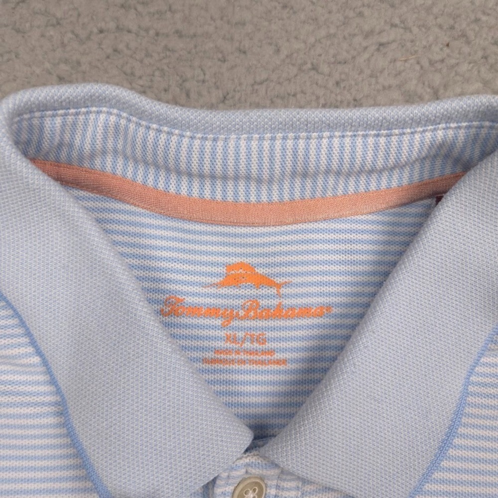 Tommy Bahama Polo Shirt Mens XL Blue White Stripe Supima Cotton Marlin - Picture 3 of 12